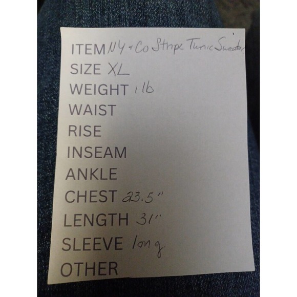 Vintage NY&CO Women's XL Tunic Sweater Stripe Blue Round Neck Side Vents NEW - Picture 8 of 8